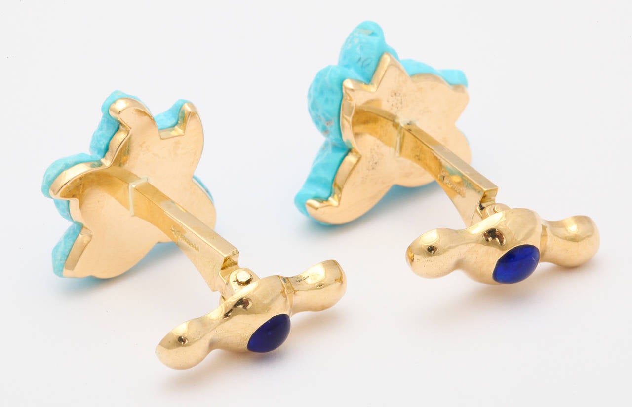 Michael Kanners Turquoise Starfish Cufflinks In New Condition In Bal Harbour, FL