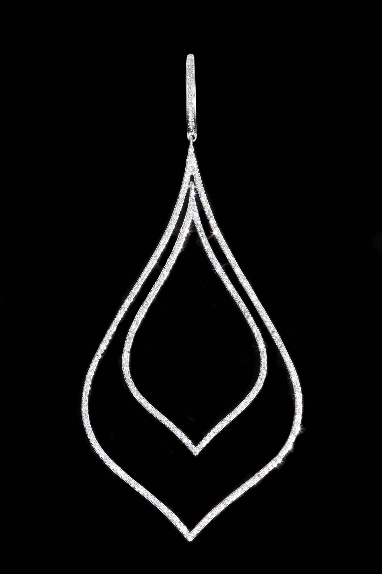 Contemporary Hanging Double Teardrop Diamond Earrings