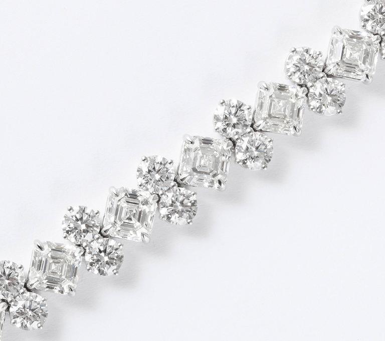 Asscher Cut and Round Diamond Platinum Bracelet For Sale at 1stDibs