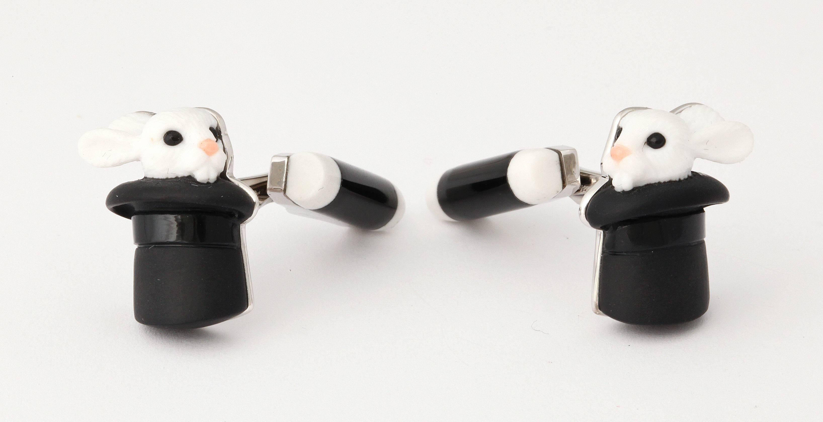 Rabbit Out of the Hat Cufflinks, by Michael Kanners In New Condition In Bal Harbour, FL