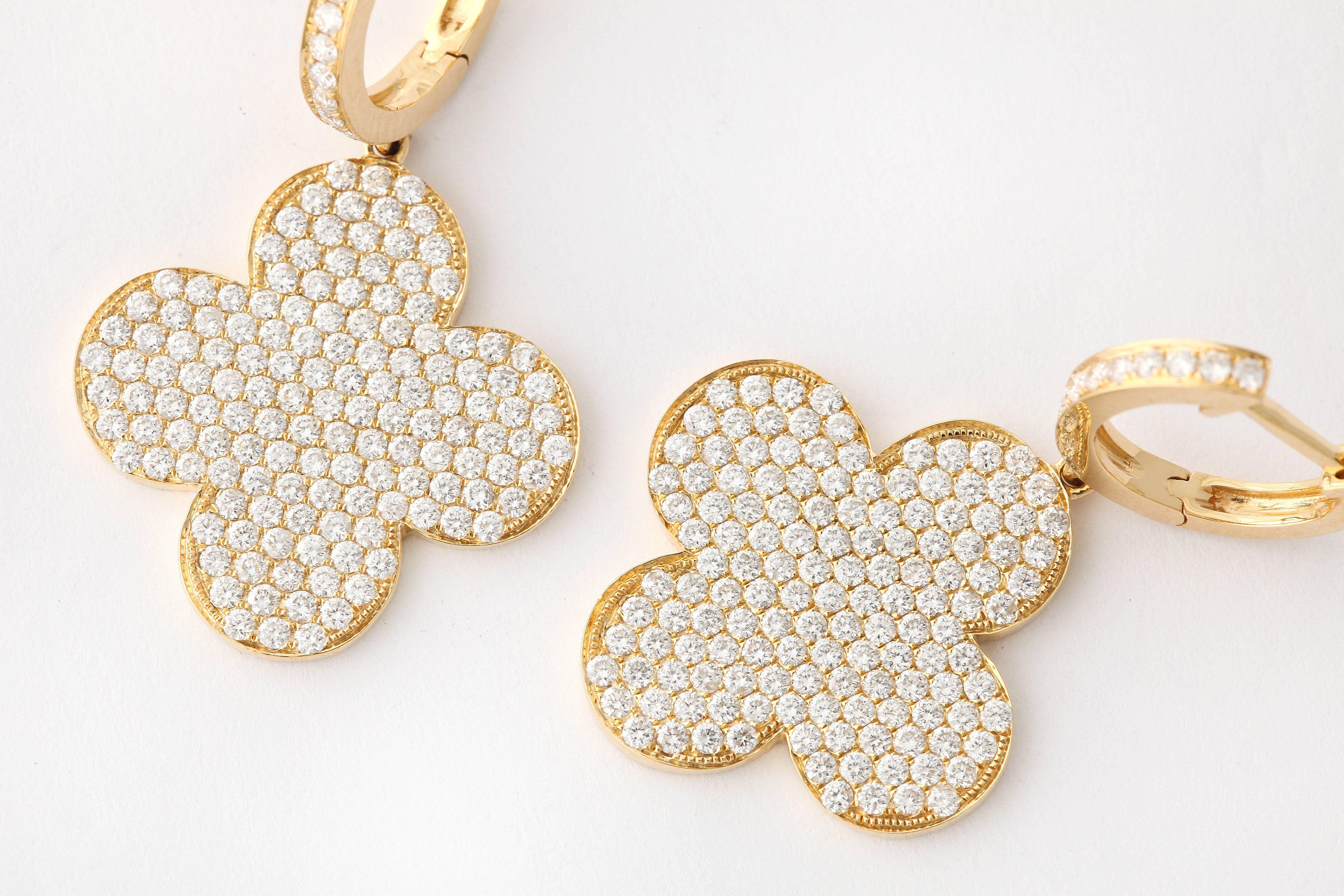 Women's Diamond Gold Quatrefoil Dangle Earrings