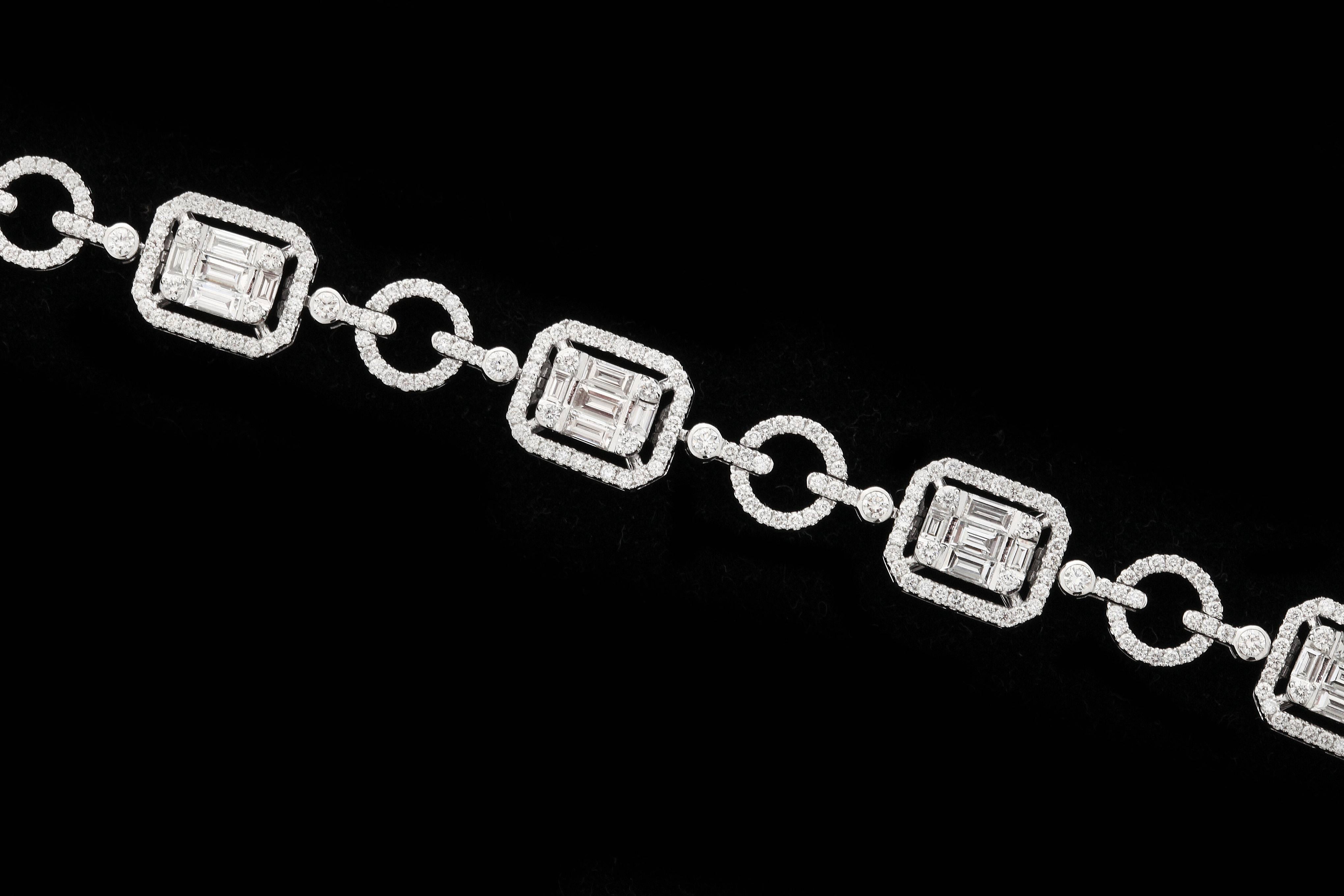 Women's Baguette and Round Diamond Gold Bracelet