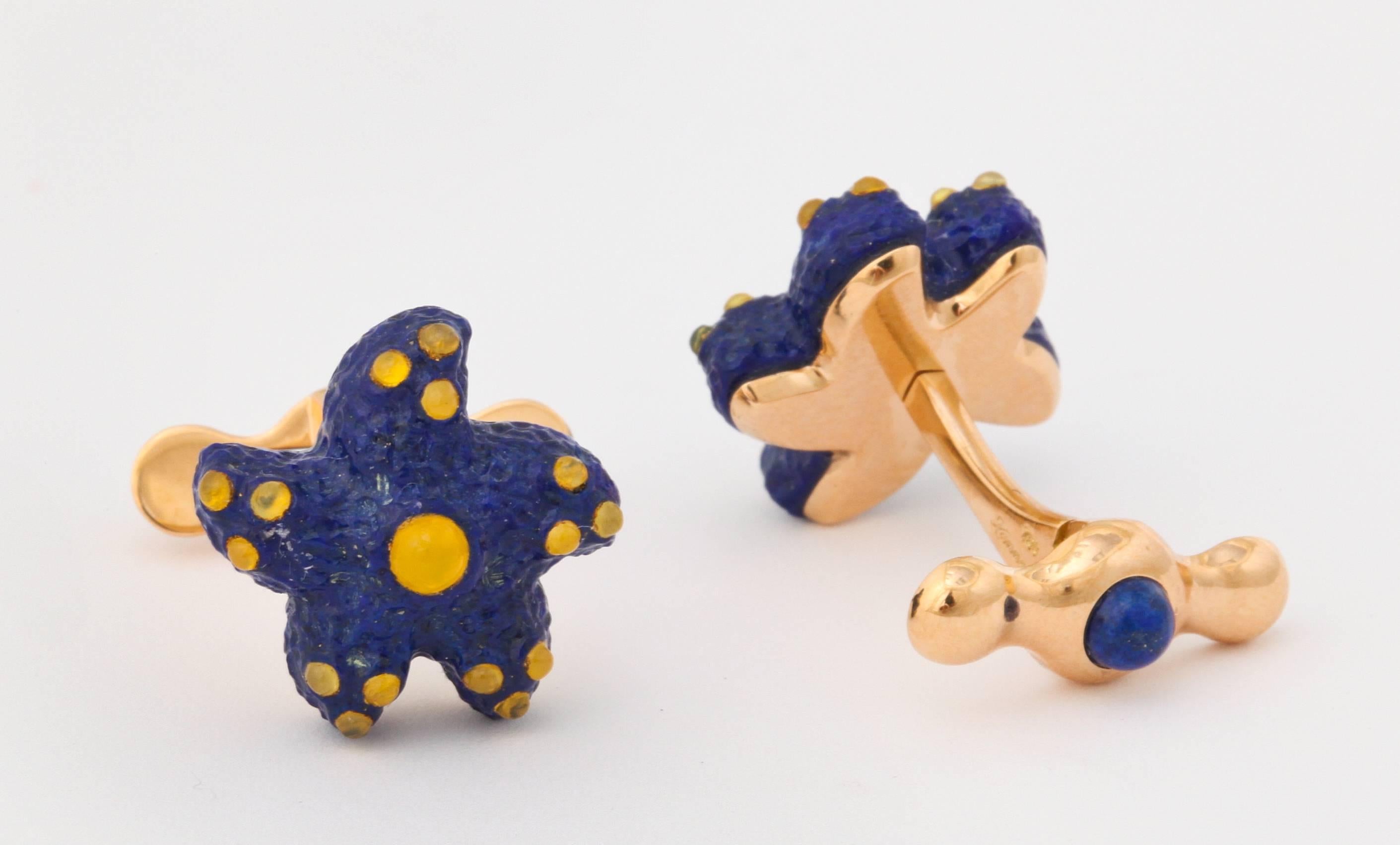 Women's or Men's Michael Kanners Lapis Lazuli Gold Sea Star Cufflinks