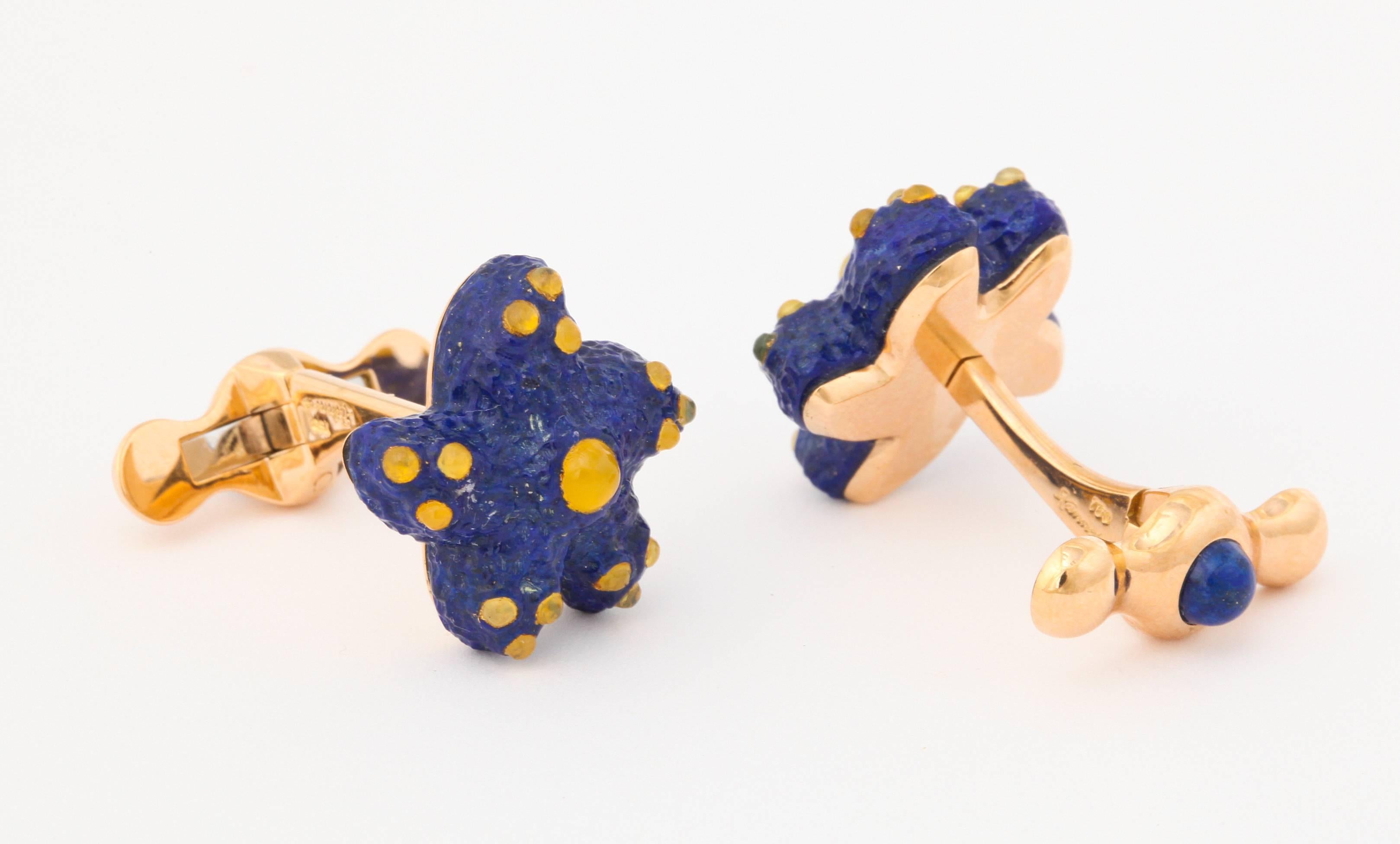 Michael Kanners Boutons de manchette étoile de mer en or et lapis-lazuli 1