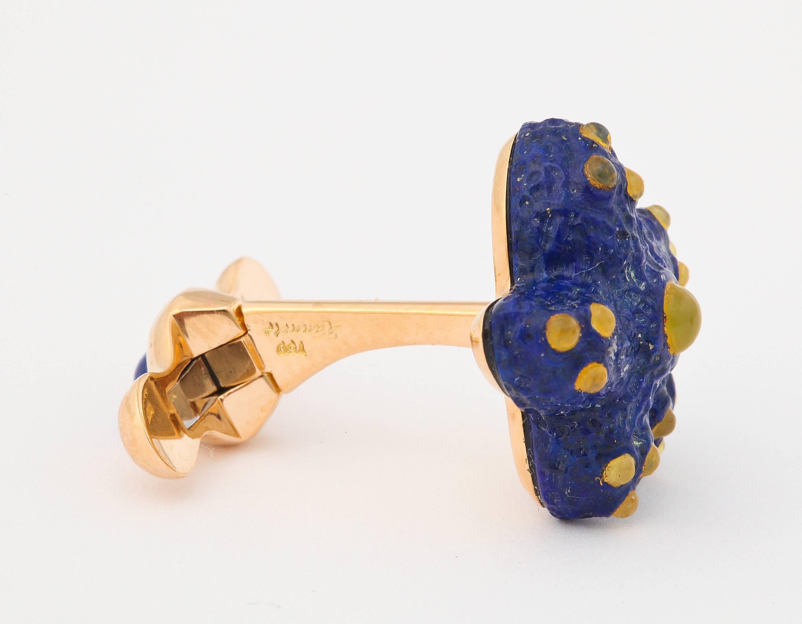 Michael Kanners Boutons de manchette étoile de mer en or et lapis-lazuli 2