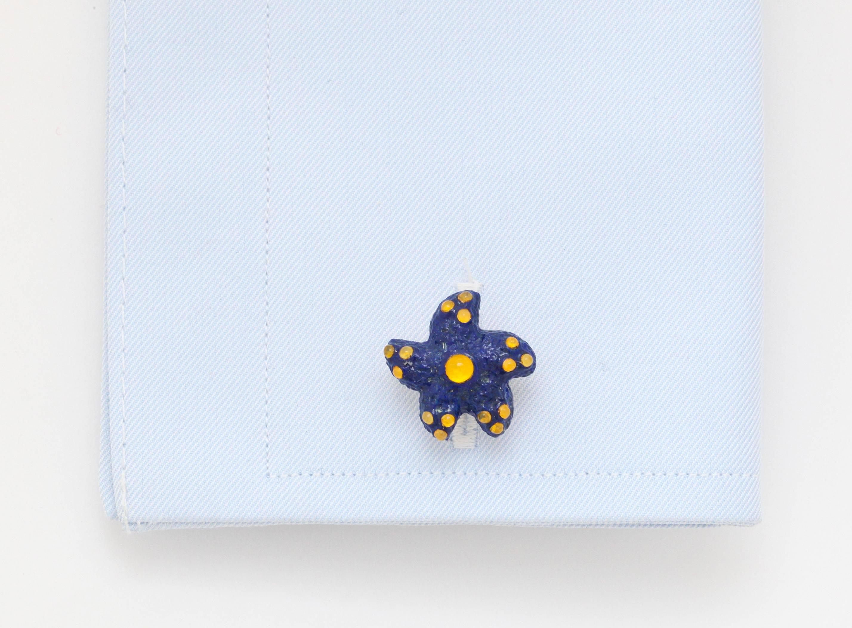 Michael Kanners Lapis Lazuli Gold Sea Star Cufflinks In New Condition In Bal Harbour, FL