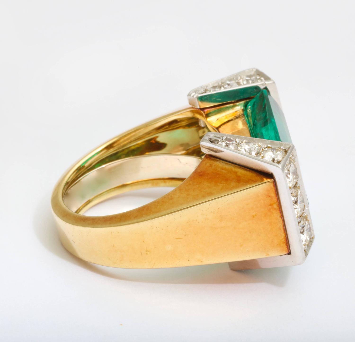Rectangular Cut Emerald Diamond Gold Platinum Geometric Ring For Sale ...