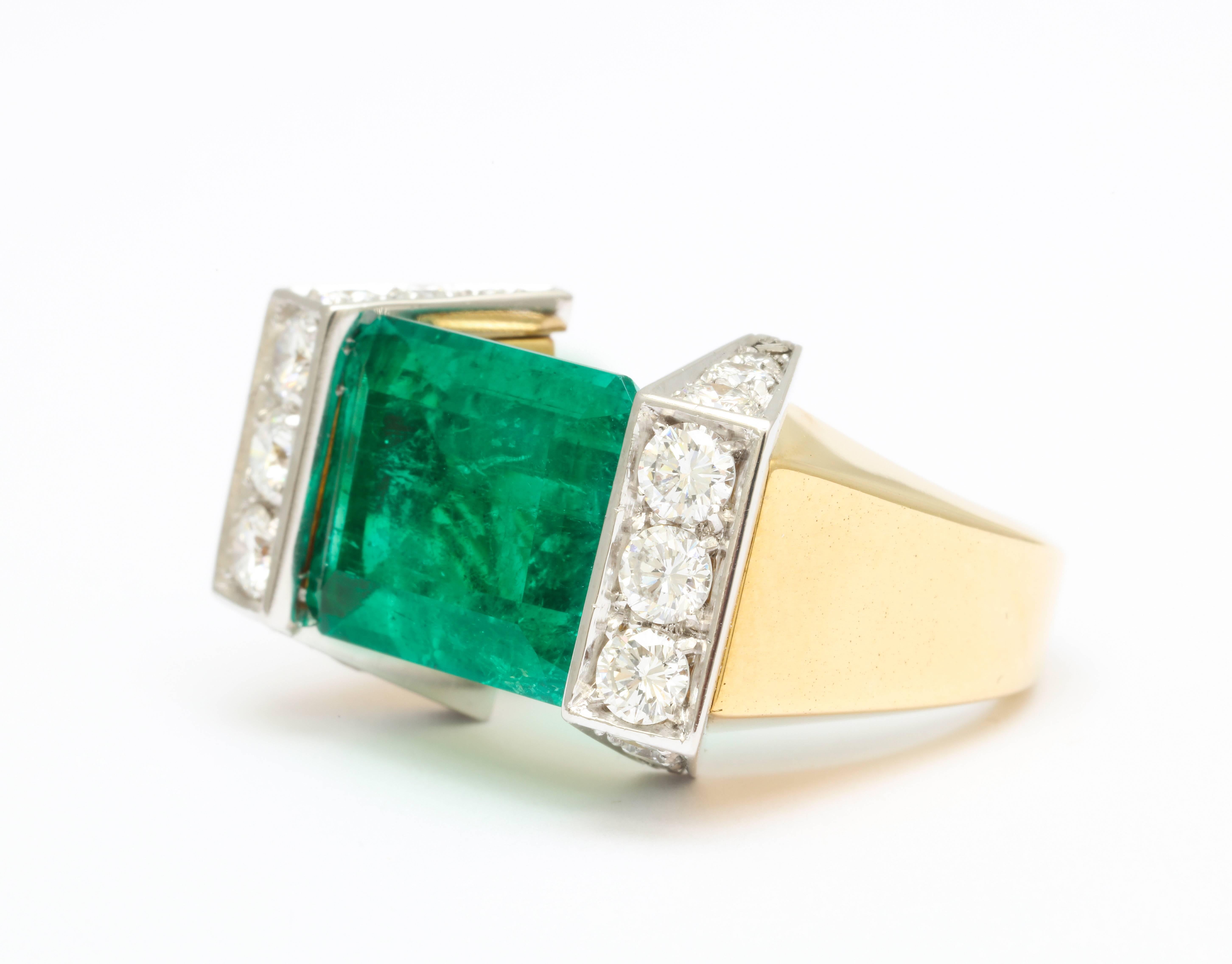 Women's Rectangular Cut Emerald Diamond Gold Platinum Geometric Ring