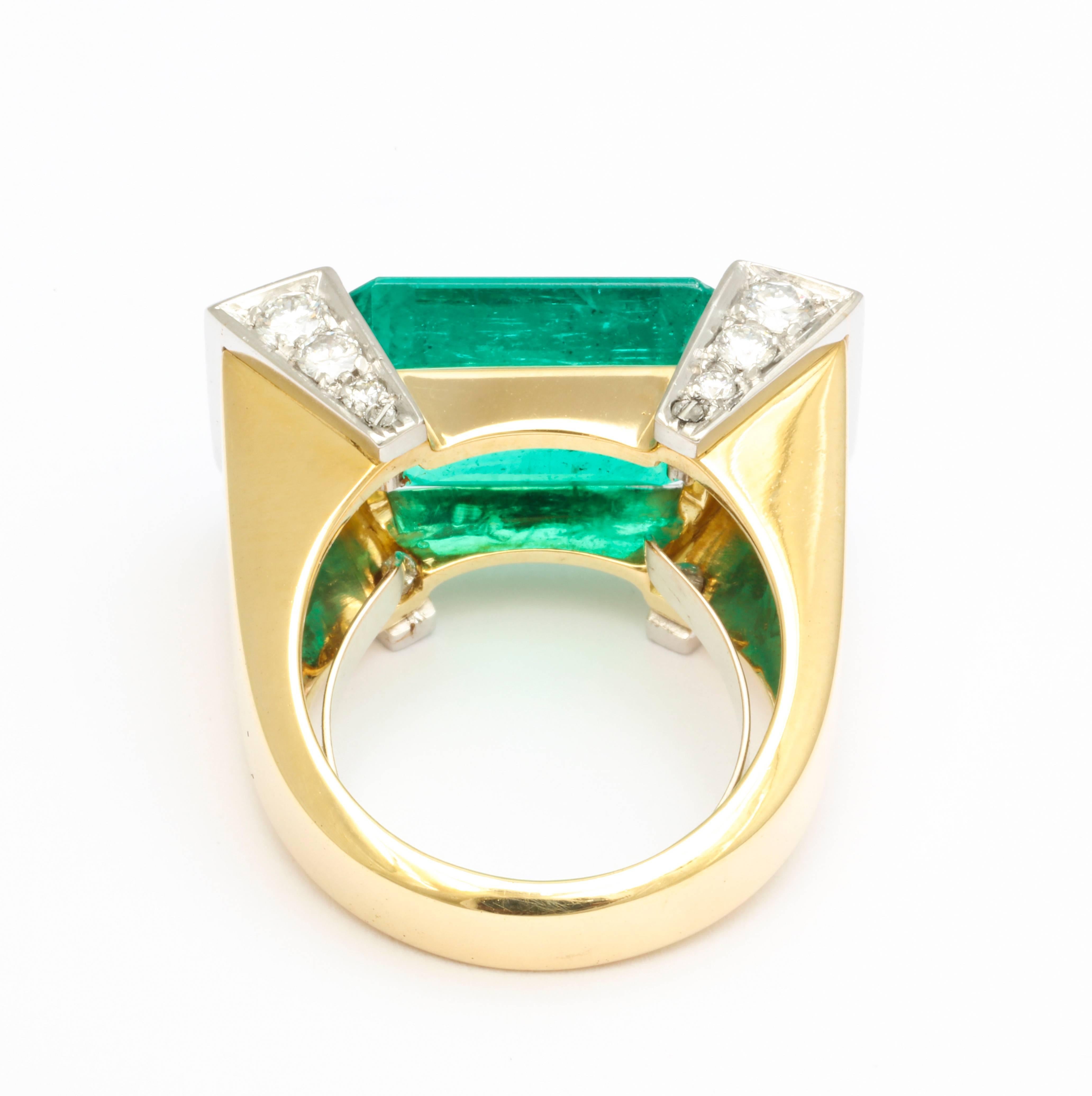 Rectangular Cut Emerald Diamond Gold Platinum Geometric Ring 2