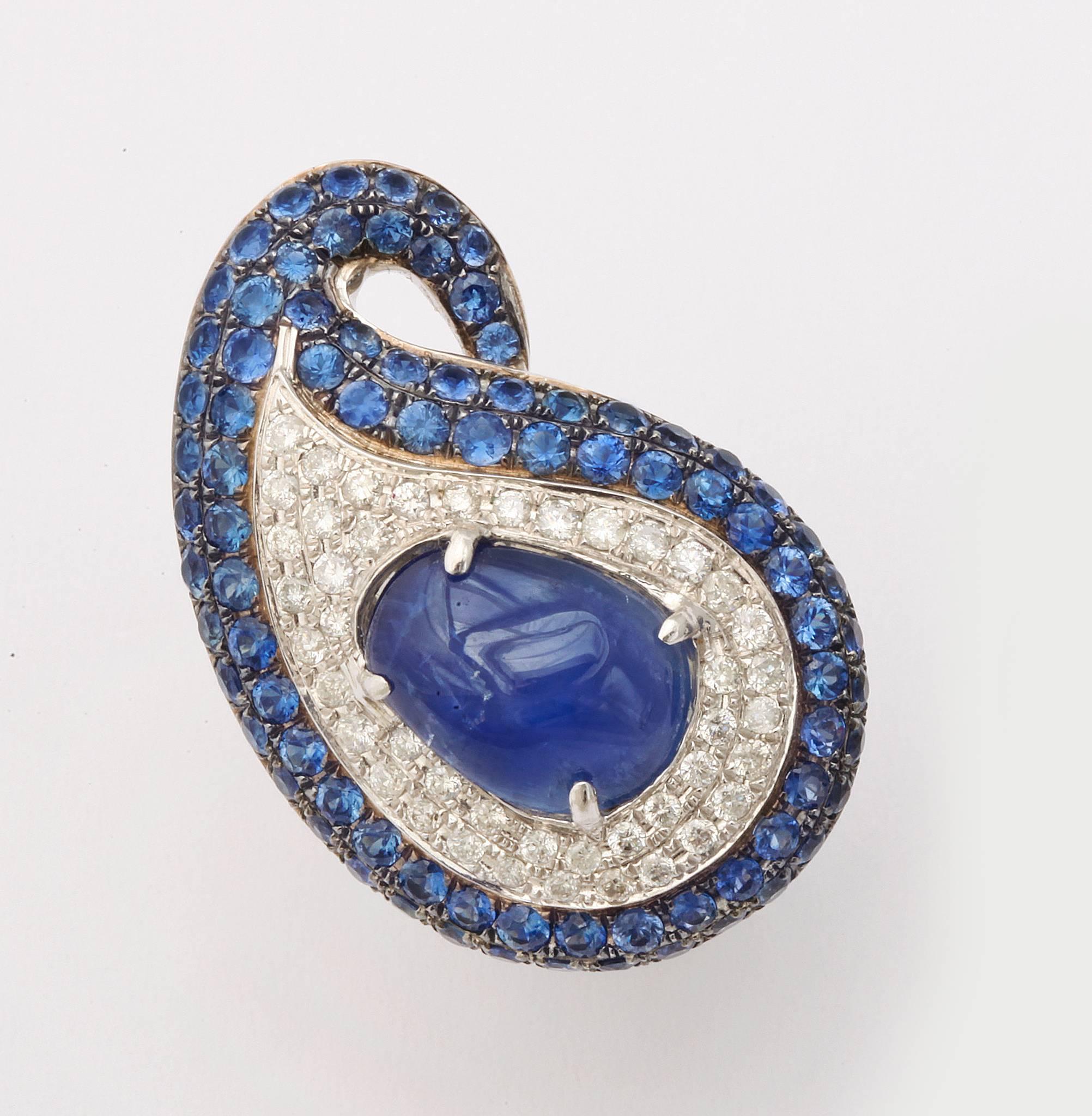Contemporary Exotic Sapphire & Diamond Paisley Earclips