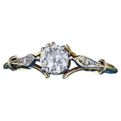 Antique Edwardian 18K Yellow Gold Platinum Old Euro Diamond Engagement Ring