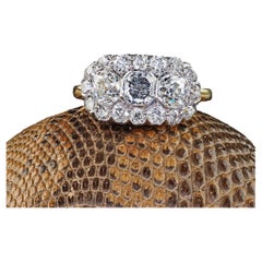 Antique Art Deco Tiffany and Co 18K Gold Blue Diamond Three Stone Ring - GIA