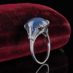 Antique Art Deco Platinum Cabochon Star Sapphire and Diamond Cocktail Ring
