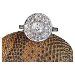 Antique French Art Deco Platinum Old Mine Diamond Halo Engagement Ring