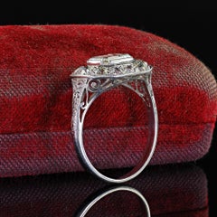 Antique Art Deco Platinum Emerald Cut Diamond Halo Engagement Ring - GIA