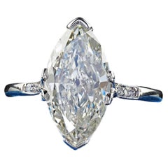 Antique Edwardian Platinum Old Marquise Diamond Floral Engagement Ring - GIA