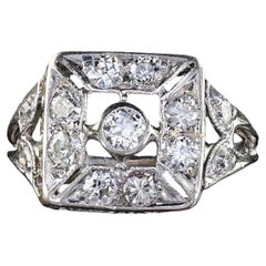 Antique Art Deco Platinum Old European Diamond Filigree Ring
