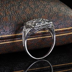 Antique Art Deco Platinum Old European Diamond Filigree Ring