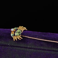 Antique Art Deco 14K Yellow Gold Enamel and Opal Crab Stick Pin