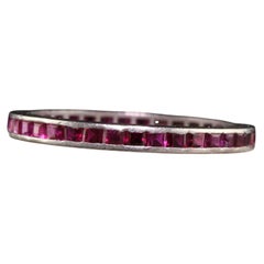 Antique Art Deco Platinum Square Cut Ruby Eternity Band - Size 5 1/2