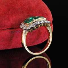 Vintage Estate English 18K Gold No Oil Colombian Emerald Diamond Ring - GIA