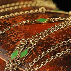 Vintage Estate 18K Yellow Gold Green Enamel Link Chain Necklace - 41 Inches