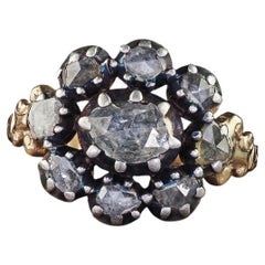 Antique Georgian 14K Yellow Gold and Silver Rose Cut Diamond Collet Set Ring