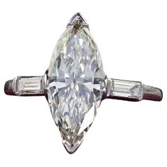 Bague de fiançailles Retro Estate Platinum Old Cut Marquise Diamond Scalloped - GIA