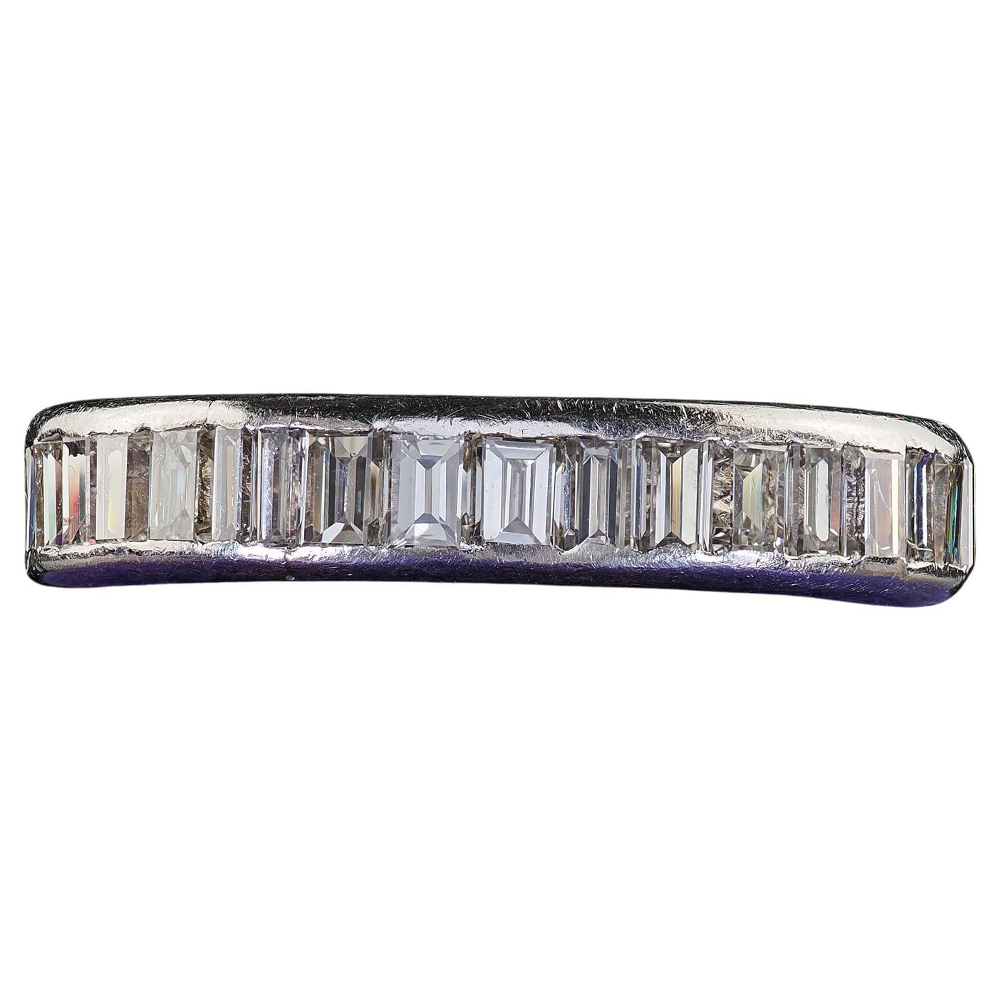 Vintage Retro Platin Alt Baguette Diamant Eternity Band Ring - Größe 6 3/4