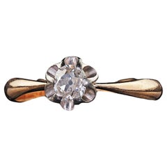 Antiguo Anillo de Compromiso de Diamantes Art Decó de Oro Rosa de 14K Buttercup Old Mine