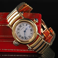 Montre-bracelet vintage Cartier Diabolo pour femme, en or jaune massif 18 carats, 27 mm