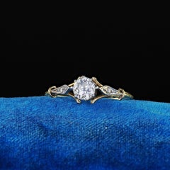 Antique Edwardian 18K Yellow Gold Platinum Old Euro Diamond Engagement Ring