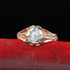 Antique Victorian 10K Yellow Gold Old European Cut Diamond Engagement Ring - GIA