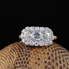 Antique Art Deco Tiffany and Co 18K Gold Blue Diamond Three Stone Ring - GIA