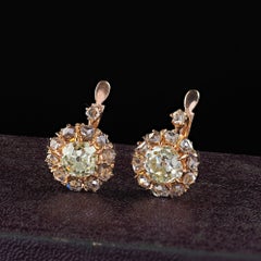 Antique Victorian 14K Yellow Gold Old Mine Diamond Rose Cut Earrings - GIA