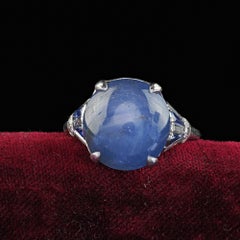 Antique Art Deco Platinum Cabochon Star Sapphire and Diamond Cocktail Ring