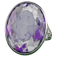 Antique Edwardian Platinum Amethyst and Diamond Filigree Cocktail Ring