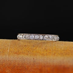 Antique Art Deco 18K White Gold Old Mine Diamond Eternity Band - Size 4 1/4