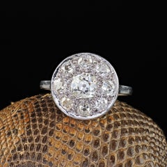Antique French Art Deco Platinum Old Mine Diamond Halo Engagement Ring