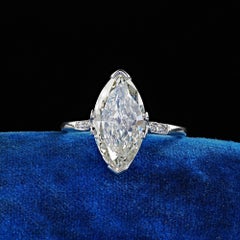 Antique Edwardian Platinum Old Marquise Diamond Floral Engagement Ring - GIA