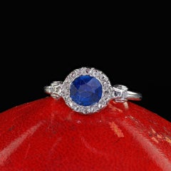 Antique Edwardian Platinum Natural Sapphire and Diamond Engagement Ring - GIA