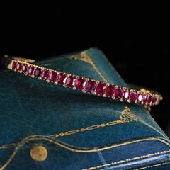 Antique Victorian 18K Yellow Gold Old Mine Cut Burma Ruby Diamond Bangle - GIA