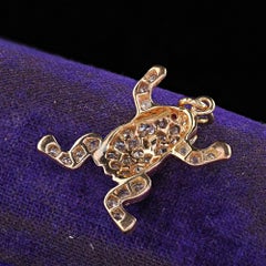 Antique Victorian 18K Yellow Gold Old Cut Diamond Frog Charm Pendant