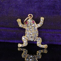 Antique Victorian 18K Yellow Gold Old Cut Diamond Frog Charm Pendant
