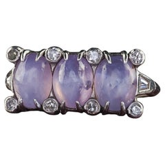 Antique Art Deco Platinum Star Sapphire and Single Cut Three Stone Ring