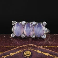 Antique Art Deco Platinum Star Sapphire and Single Cut Three Stone Ring