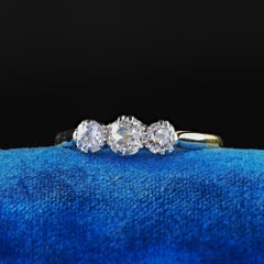 Antique Edwardian 18K Gold Platinum Old Mine Diamond Three Stone Ring