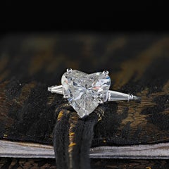 Vintage Retro Platinum Transitional Heart Shape Diamond Engagement Ring - GIA