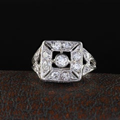 Antique Art Deco Platinum Old European Diamond Filigree Ring