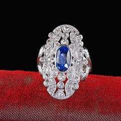 Vintage Estate 14K White Gold Burma No Heat Sapphire Diamond Cocktail Ring - AGL